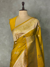 Mustard Yellow banarasi semi tusser Silk Saree - PBRMM1F