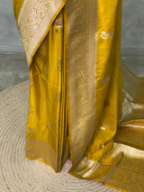 Mustard Yellow banarasi semi tusser Silk Saree - PBRMM1F