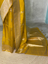 Mustard Yellow banarasi semi tusser Silk Saree - PBRMM1F