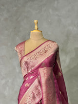 Onion Pink banarasi semi tusser Silk Saree - PBRMM1H