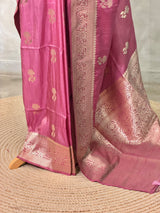 Onion Pink banarasi semi tusser Silk Saree - PBRMM1H