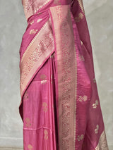 Onion Pink banarasi semi tusser Silk Saree - PBRMM1H