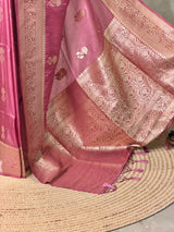 Onion Pink banarasi semi tusser Silk Saree - PBRMM1H