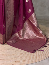 Dark Wine banarasi semi tusser Silk Saree - PBRMM1I