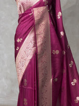 Dark Wine banarasi semi tusser Silk Saree - PBRMM1I