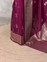 Dark Wine banarasi semi tusser Silk Saree - PBRMM1I