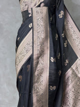 Black banarasi semi tusser Silk Saree - PBRMM1G