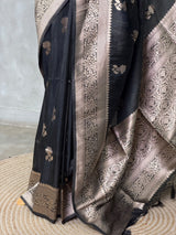 Black banarasi semi tusser Silk Saree - PBRMM1G