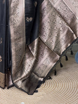 Black banarasi semi tusser Silk Saree - PBRMM1G