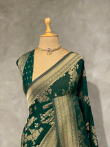 Bottle Green Banarasi georgette Saree - PBRFA1