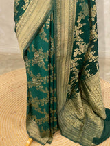 Bottle Green Banarasi georgette Saree - PBRFA1
