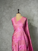 Pink Green Banarasi Satin silk Saree - PBRMM2E