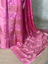 Pink Green Banarasi Satin silk Saree - PBRMM2E