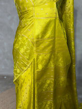 Lime Green Banarasi Satin silk Saree - PBRMM2F