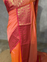 Peach and Rani pink semi banarasi silk saree- AISHN1B