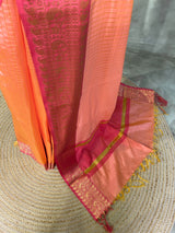 Peach and Rani pink semi banarasi silk saree- AISHN1B