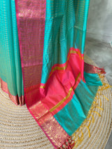 Aqua blue and Rani pink semi banarasi silk saree- AISHN1A