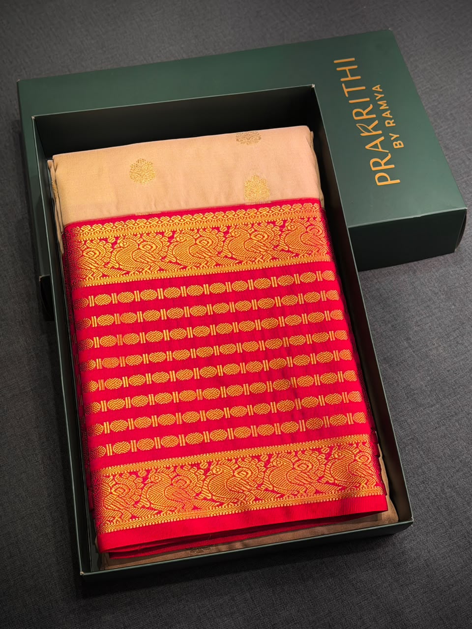 Sandal and reddish Pink Semi kanchipuram silk saree- PSSRN6