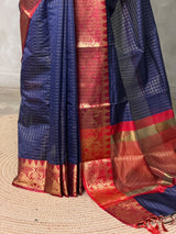 Navy Blue semi banarasi silk saree- AISHN2H