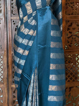 Teal Blue Banarasi Crape silk saree - PBRHC3D