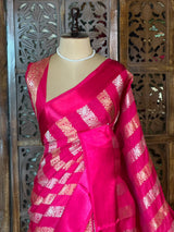 Rani Pink Banarasi Crape silk saree - PBRHC3A