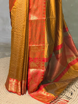 Mustard Yellow semi banarasi silk saree- AISHN2C