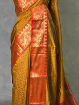 Mustard Yellow semi banarasi silk saree- AISHN2C