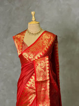 Maroon red semi banarasi silk saree- AISHN2B