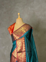 peacock blue semi banarasi silk saree- AISHN2A