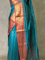 peacock blue semi banarasi silk saree- AISHN2A