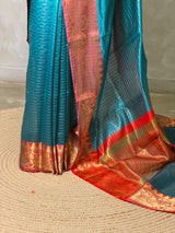 peacock blue semi banarasi silk saree- AISHN2A