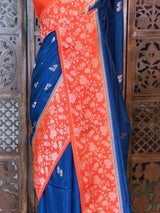 Blue and Orange Banarasi viscose silk saree - PBRHD5A