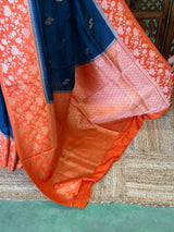 Blue and Orange Banarasi viscose silk saree - PBRHD5A
