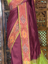 Brown and Green Handloom silk cotton saree - PBRMH1I