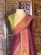 Brown and Green Handloom silk cotton saree - PBRMH1I