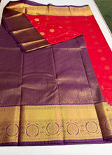 Red and violet Semi kanchipuram silk saree- PSSRN8