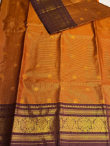 Mustard yellow and brown Semi kanchipuram silk saree- PSSRN10