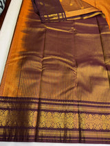 Mustard yellow and brown Semi kanchipuram silk saree- PSSRN10