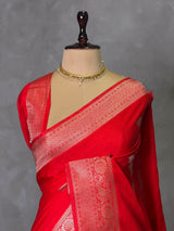 Red Semi Tusser silk saree- PBRMM3J