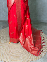 Red Semi Tusser silk saree- PBRMM3J