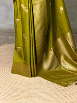Olive Green Semi Tusser silk saree- PBRMM3H