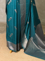 Teal Blue Semi Tusser silk saree- PBRMM3G