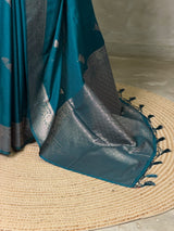 Teal Blue Semi Tusser silk saree- PBRMM3G
