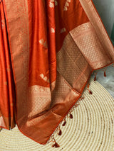 Burnt Orange Semi Tusser silk saree- PBRMM3D