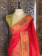 Dark peach and green Handloom silk cotton saree - PBRMH1J