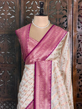 Sandal and Magenta khadial tissue Banarasi silk saree - RAZ5NE