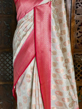 Sandal and Rani pink khadial tissue Banarasi silk saree - RAZ5ND
