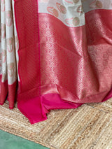 Sandal and Rani pink khadial tissue Banarasi silk saree - RAZ5ND