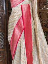 Sandal and Rani Pink khadial tissue Banarasi silk saree - RAZ5NB