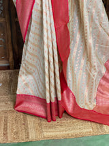 Sandal and Rani Pink khadial tissue Banarasi silk saree - RAZ5NB
